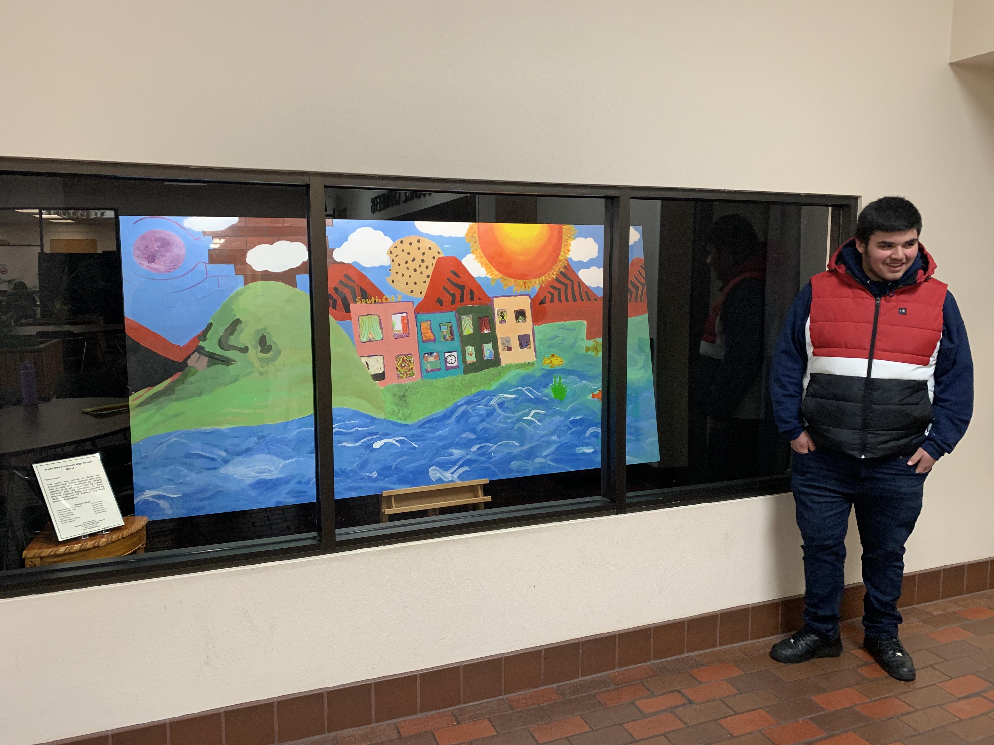 A group of 20 South San Francisco High School (SSFHS) students, who had previously received detention notices, spent 30 hours creating a mural that now hangs in the South San Francisco Municipal Services Building.