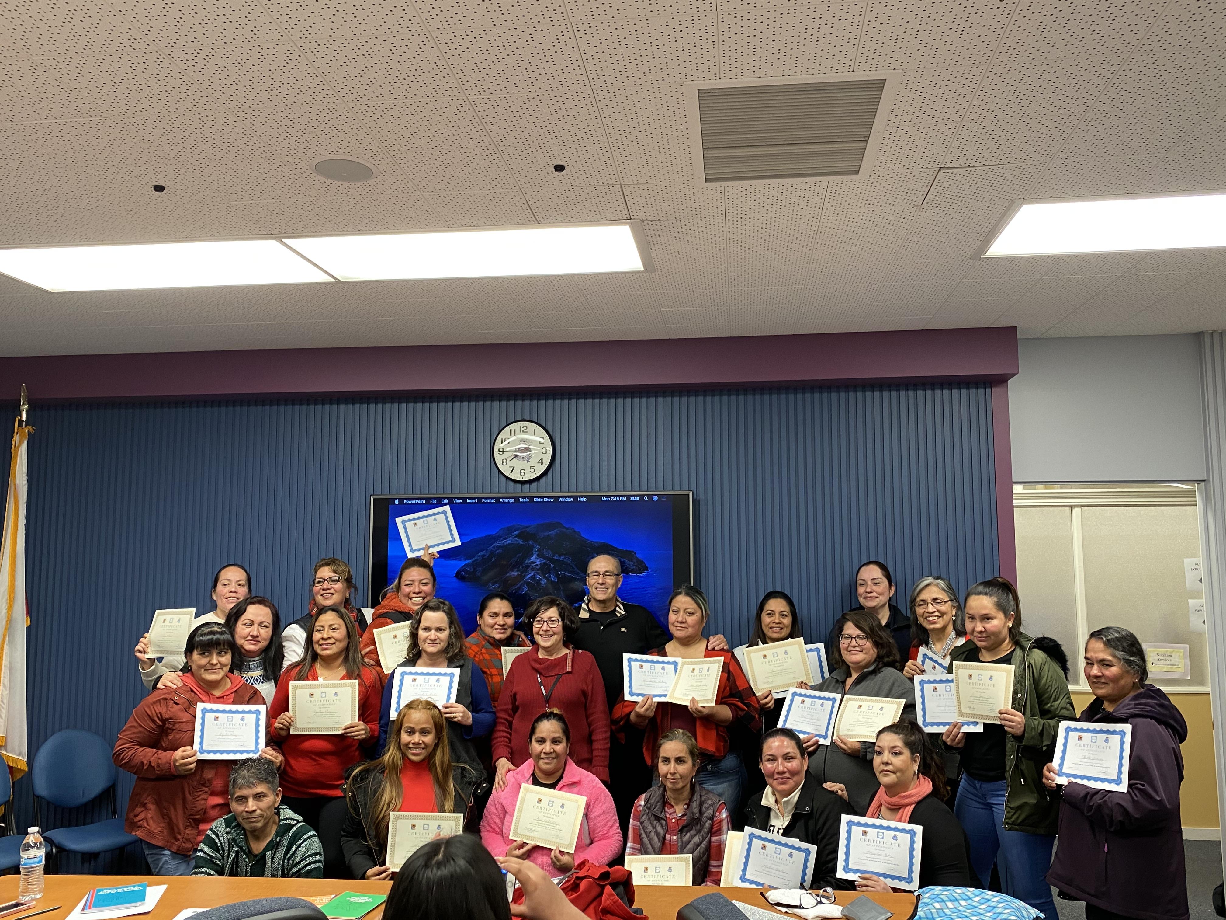 Parents graduate from a parenting course sponsored by SSFUSD's migrant education program.