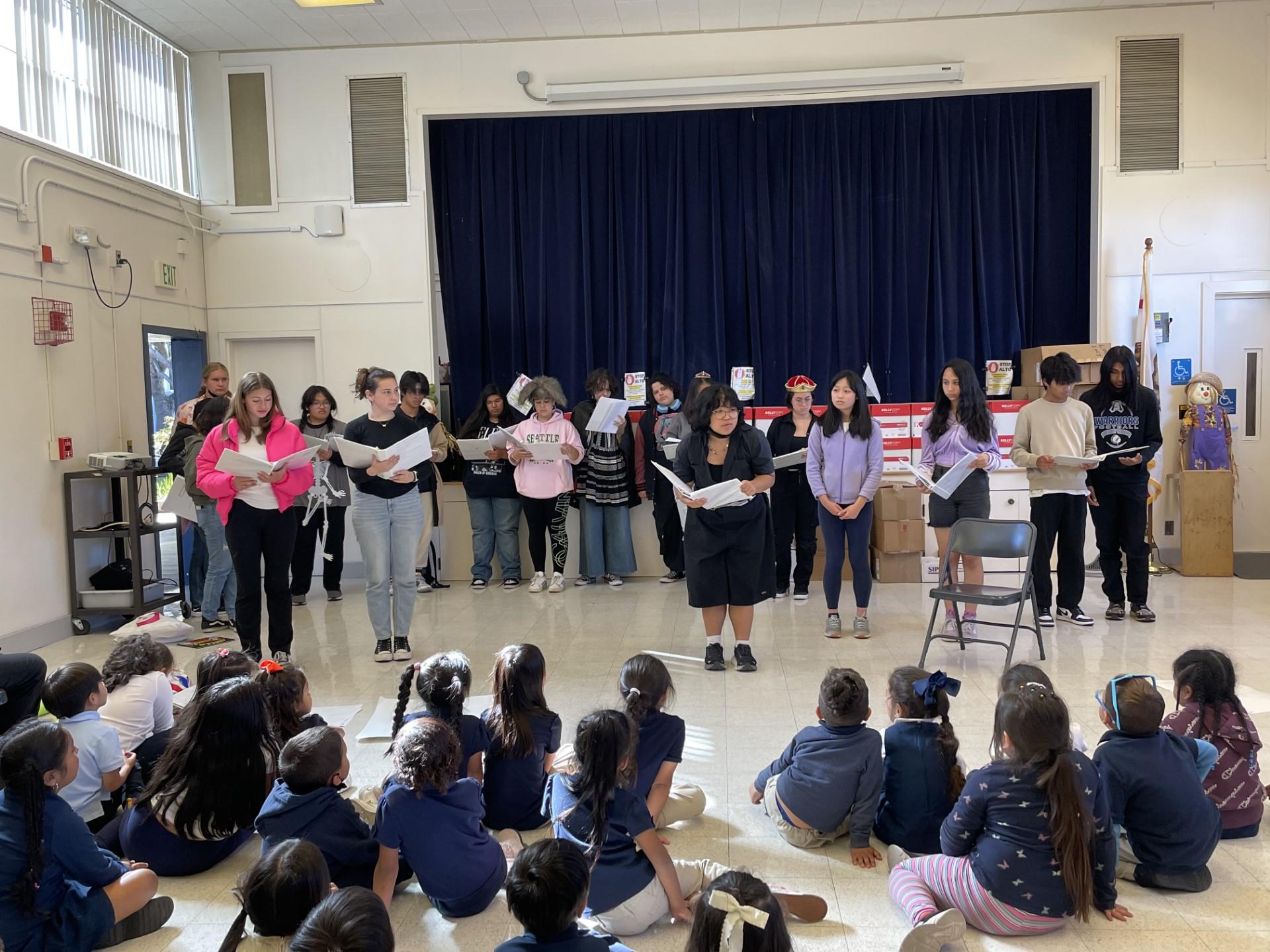 South City High drama students read and performed three Halloween-themed stories for students at Los Cerritos Elementary School on October 30, 2023.